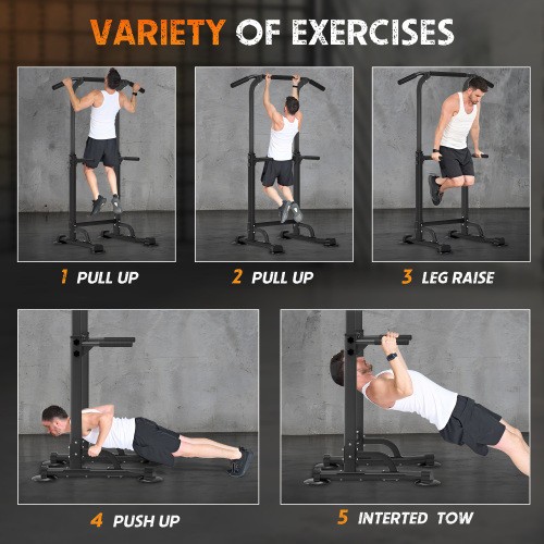 Adjustable Pull Up Bar & Dip Station - 10 Height Settings, 330LBS Capacity