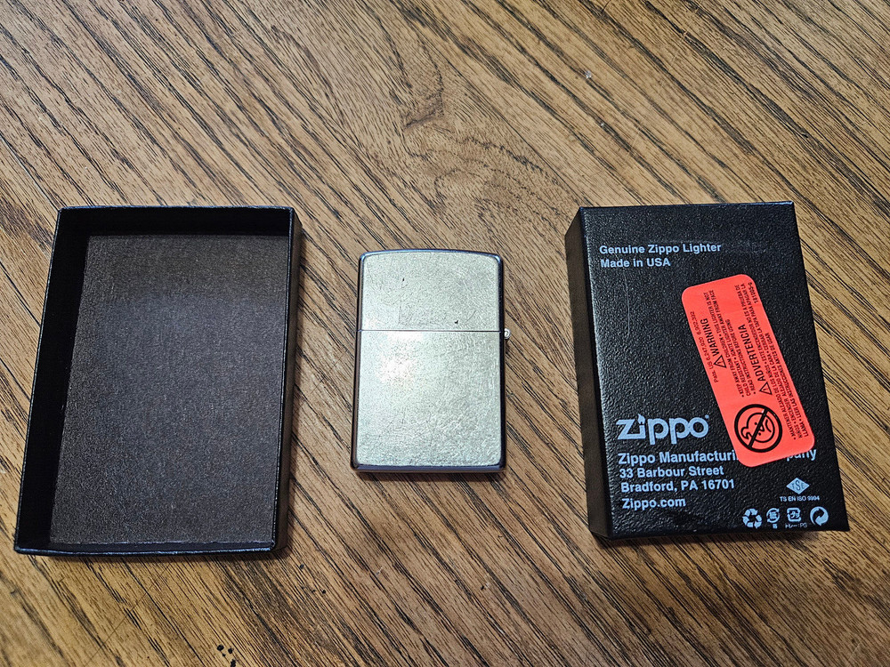 Zippo Lighter Satin Chrome Black Design Never Used
