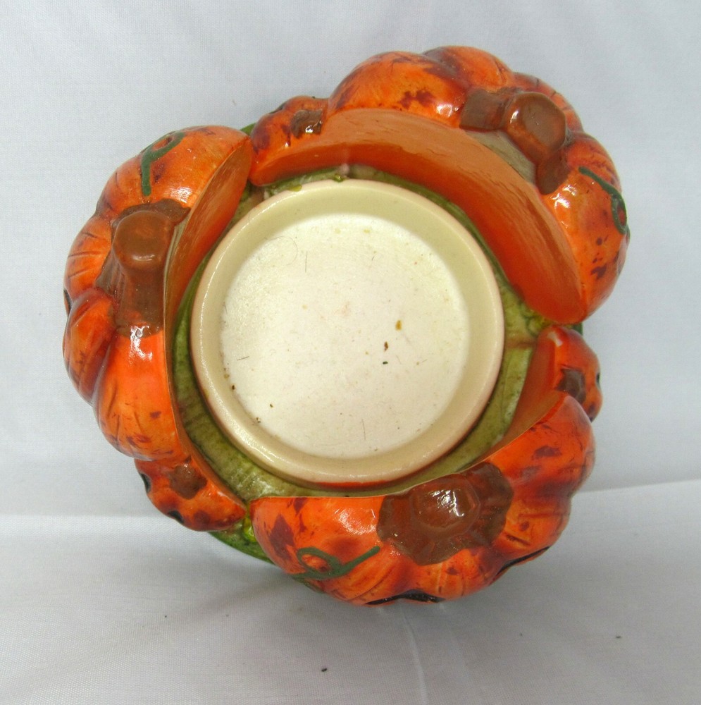 Jack O' Lantern Pumpkin Patch Ceramic Candle Holder Autumn Fall Halloween Decor