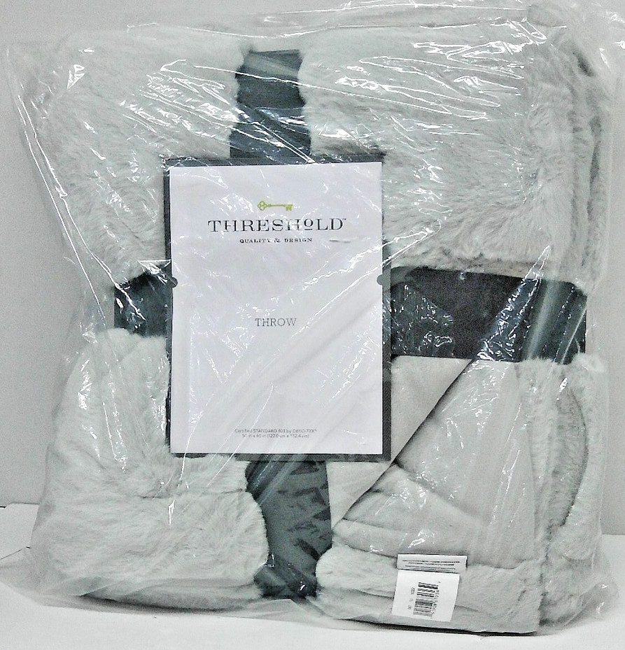 Faux Fur Soft Throw Blanket Threshold Light Gray 50" x 60"