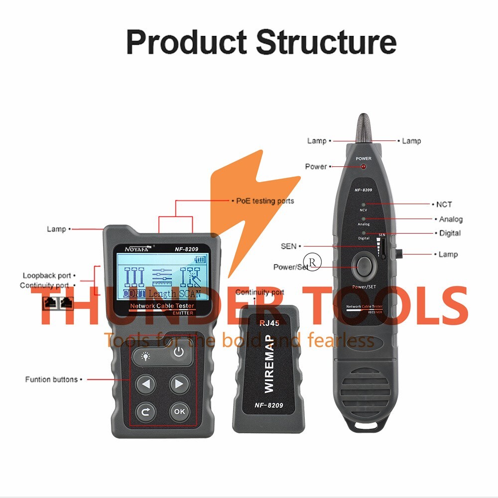 Thunder Tools Multi-functional LCD Network Cable Tester Wire Tracker PoE