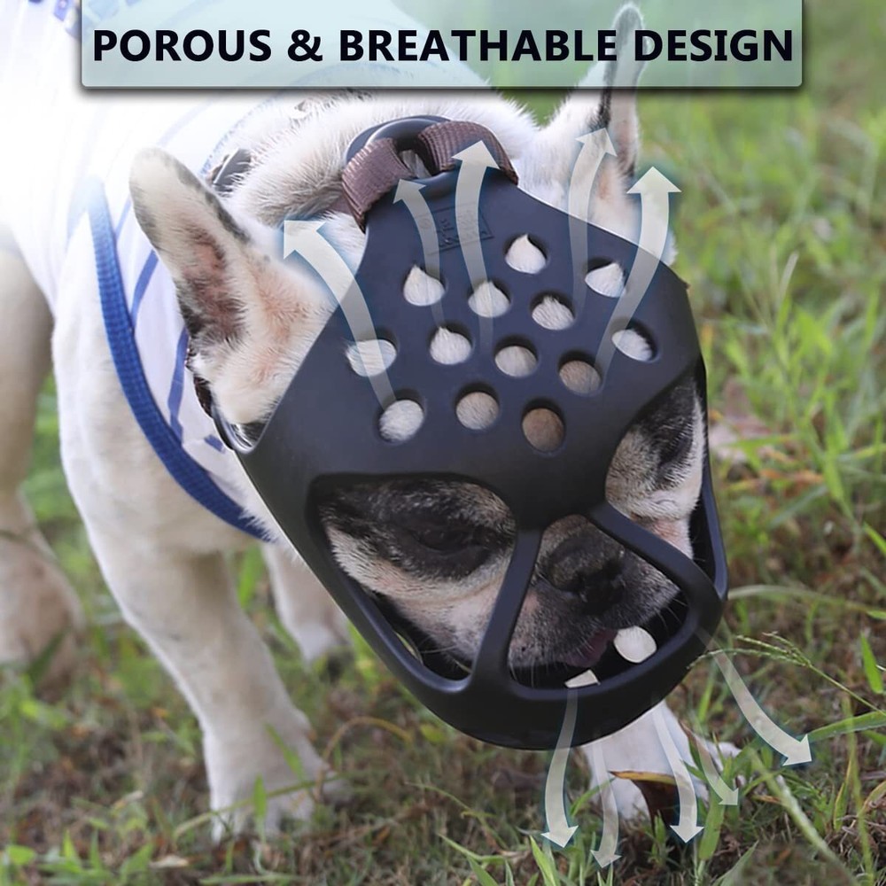 Silicone Muzzle for Short Snout Dogs Soft & Adjustable for Grooming