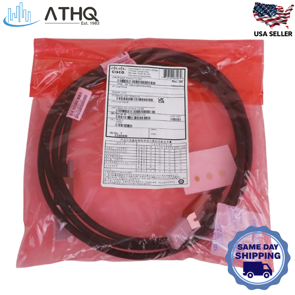 Cisco STACK-T4-3M 3M 9.84ft Type 4 StackWise-160 Stacking Cable C9200 C9200L NEW