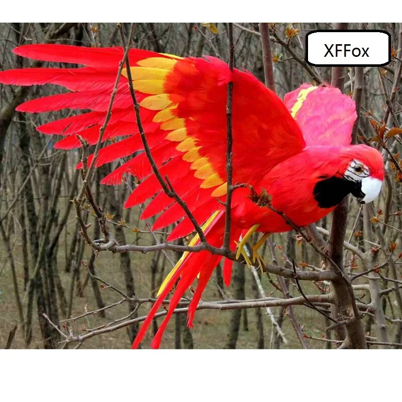 red simulation foam&feather wings parrot model bird doll gift 42x60cm