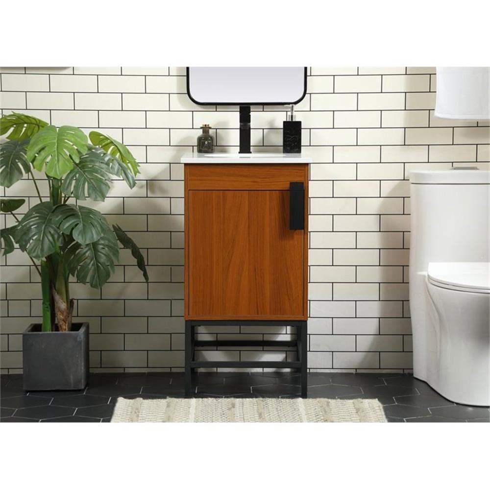 Elegant Decor Eugene 18" Aluminum MDF Single Bathroom Vanity in Teak