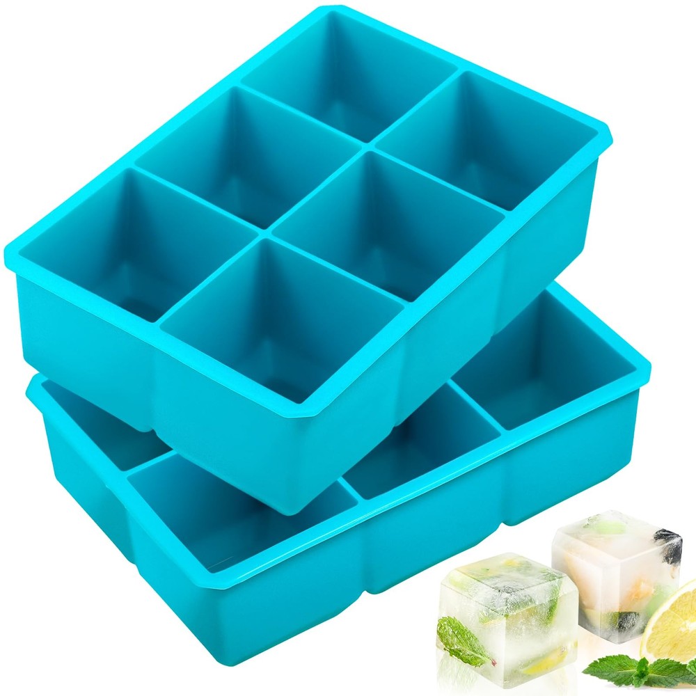 Webake 2 Inch Large Ice Cube Tray, Flexible Mold Square, Blue
