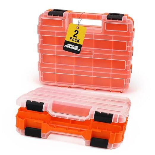 2-Pack Double Side Parts Organizers, 34-Compartments Tool Box with Removable