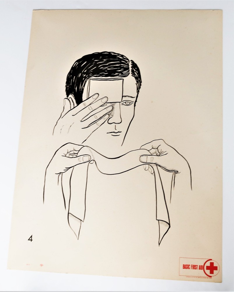 Vtg American National Red Cross Basic First Aid Drawing 2 Side Ephemera 1970 4,1