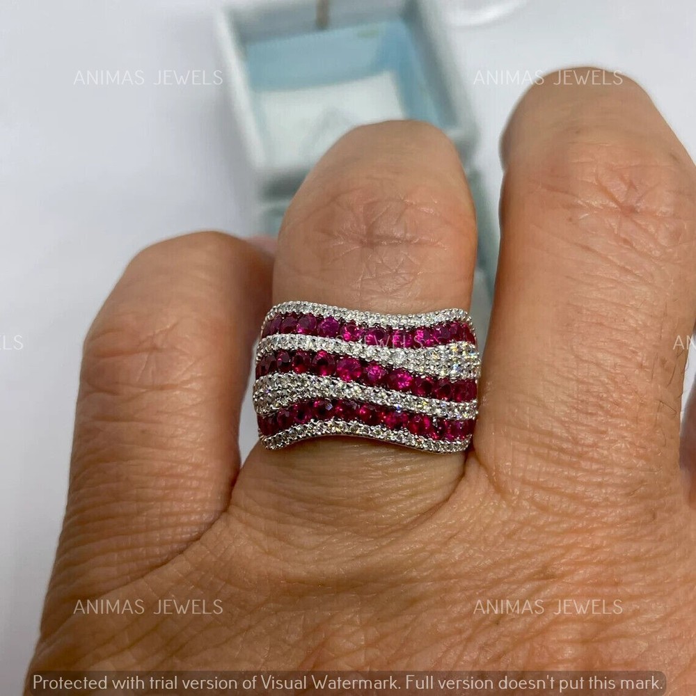 2.20Ct Round Cut Lab Created Ruby Half Eternity Wedding Ring 925 Sterling Silver