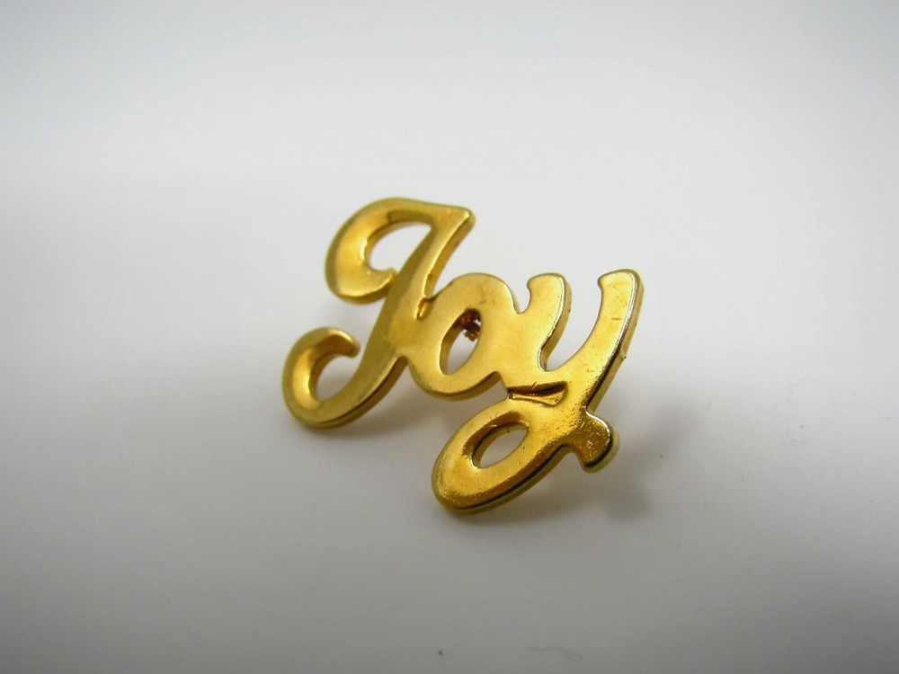 Joy Pin Brooch Gold Tone Cursive Script Word Lapel Hat Inspirational Positive