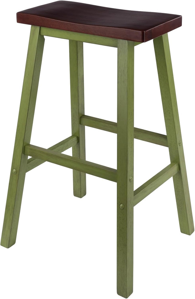 Satori 29" Saddle Seat Bar Stool - Rustic Green & Walnut Finish