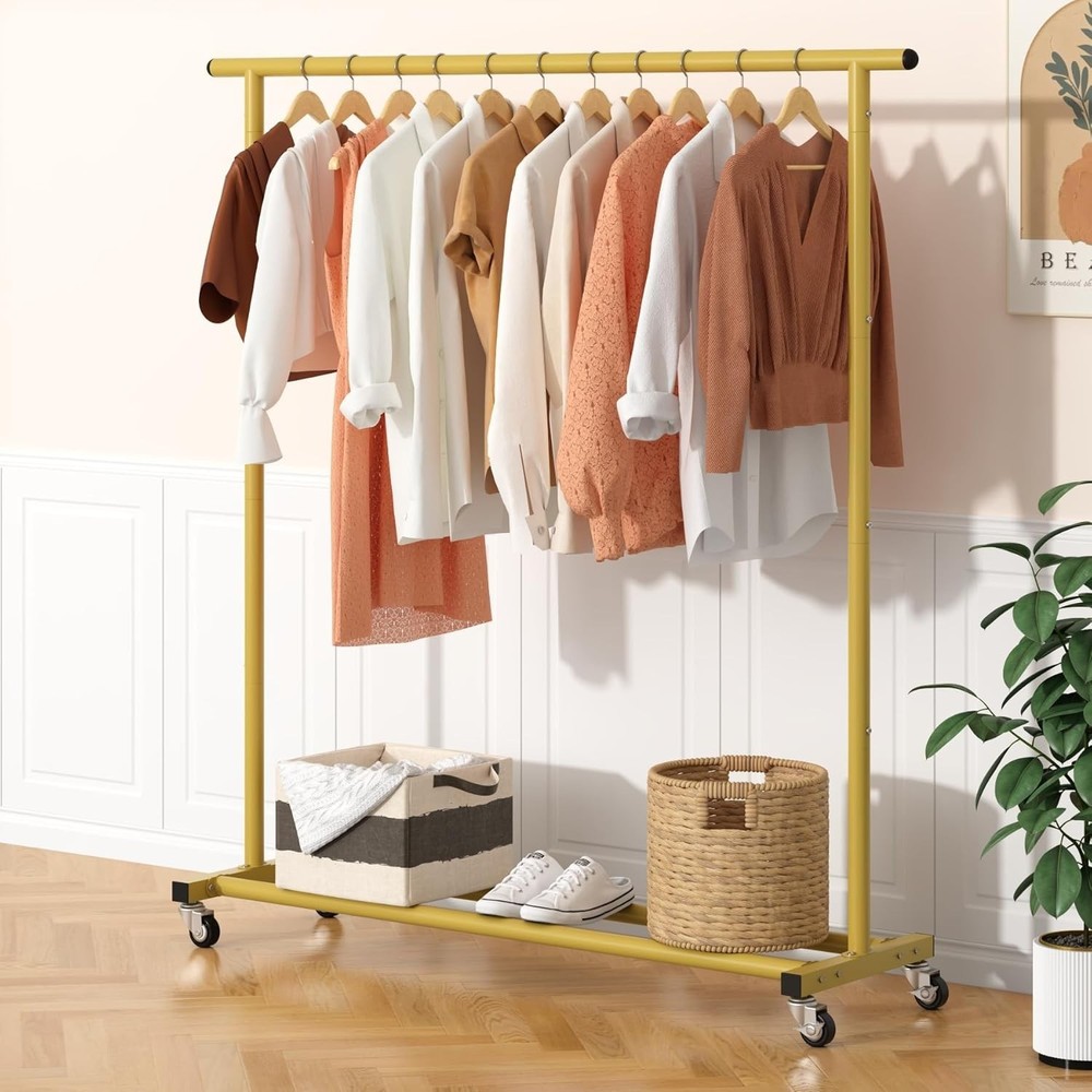 Gold Adjustable Rolling Clothing Rack - Space-Saving Organizer for Home & Retail