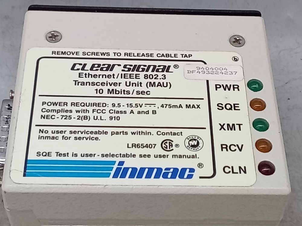 INMAC CLEAR SIGNAL ETHERNET / IEEE 802.3 TRANSCEIVER UNIT