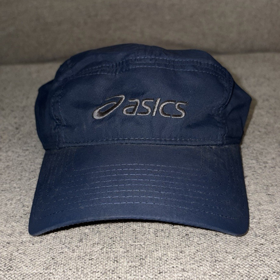 ASICS Blue Running Cap, Adjustable Microfiber Polyester, Logo Strap Workout Hat