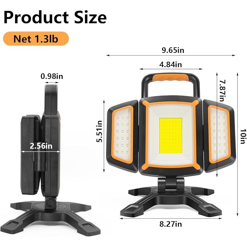 Rechargeable LED Work Light 180° Adjustable Waterproof Battery Powered New