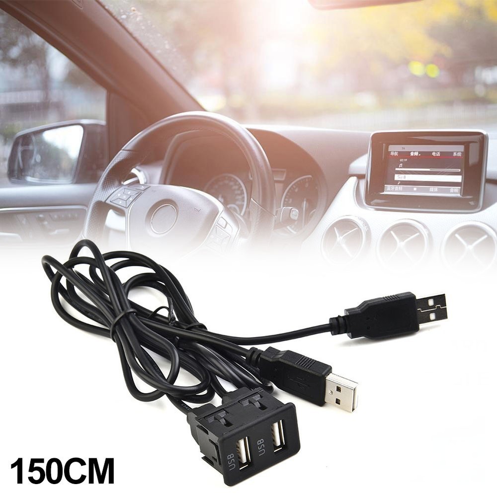 150CM Car-Dash Flush Mount AUX USB Port Panel Dual USB Extension Adapter Cable
