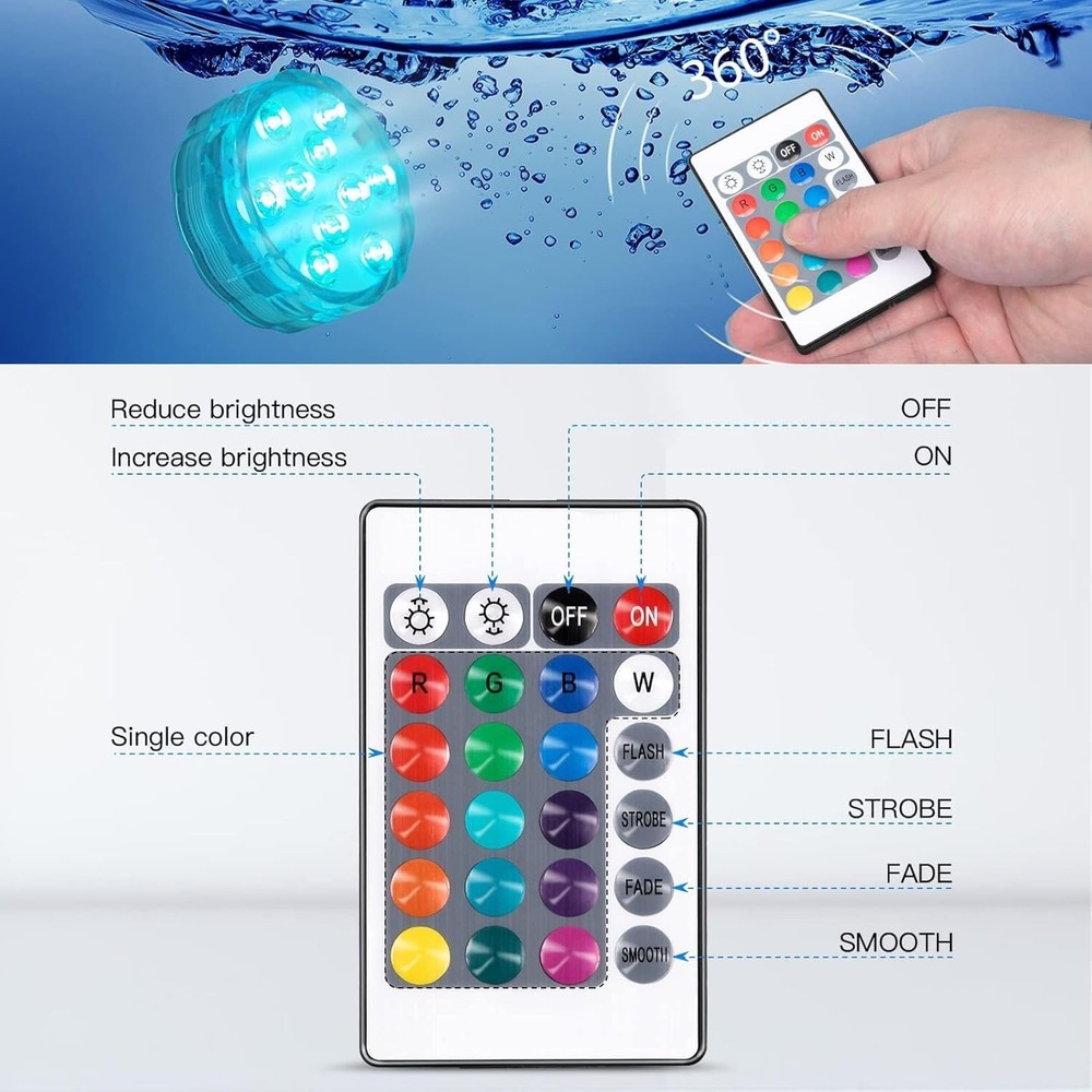 2-Pack Battery-Powered RGB LED Pool Lights - Waterproof with Remote Control