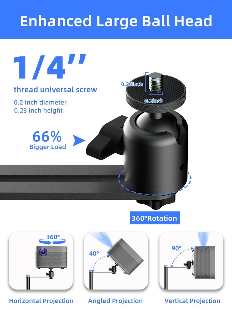 Black PR007FP Projector Wall Mount Hidden Stand 360 Swivel Adjustable Bracket
