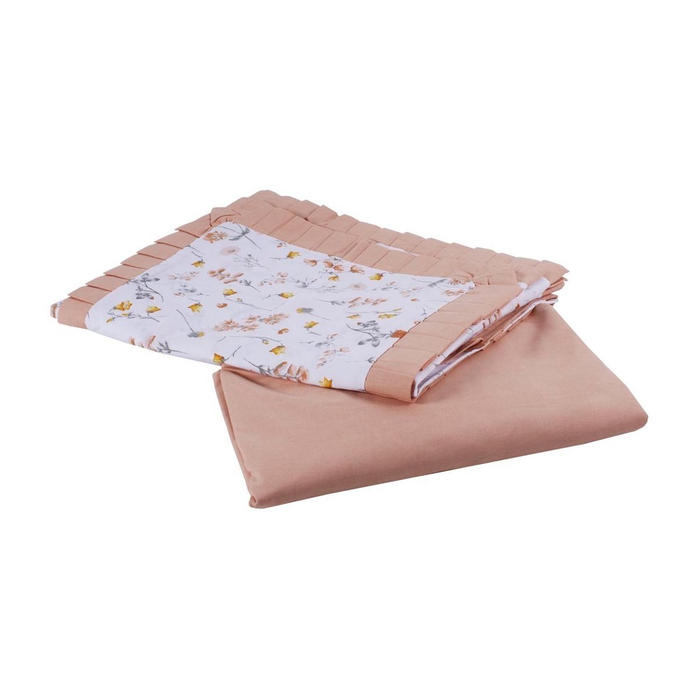 Double Bed Sheets Pillowcases with Flounce, Peach and White