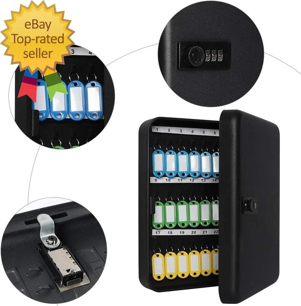 Wall Mount Key Storage Box with Code, Locking Key Cabinet Security, 48 Key Hooks