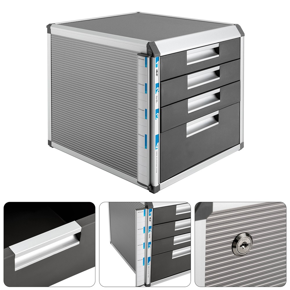 4 Layers Desktop Organizer Drawer Books File Locking Storage Cabinet Office