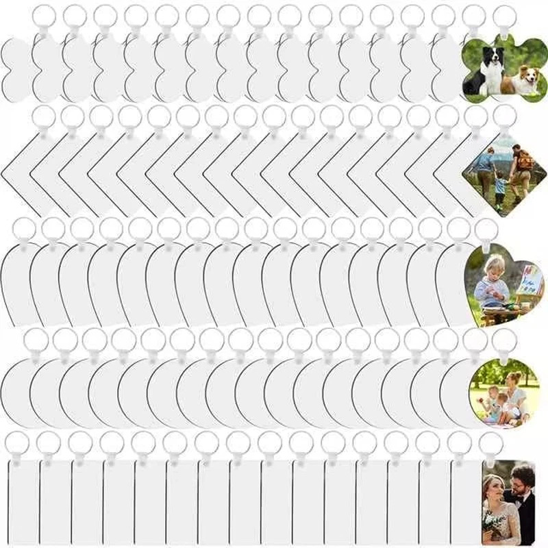 135Pcs Sublimation Keychain Blanks Bulk,MDF Keychain Double Sided Heat Transfer