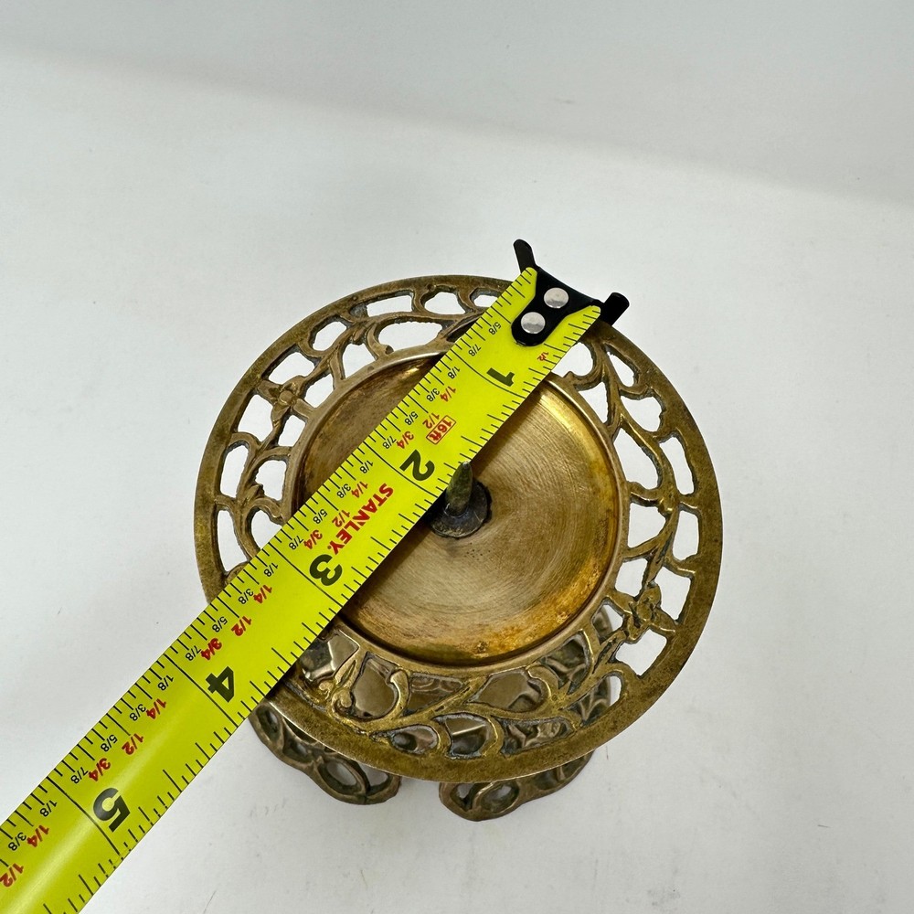 Vintage Brass Pricket Candlestick Pair Ornate Filigree Openwork Pillar Holders
