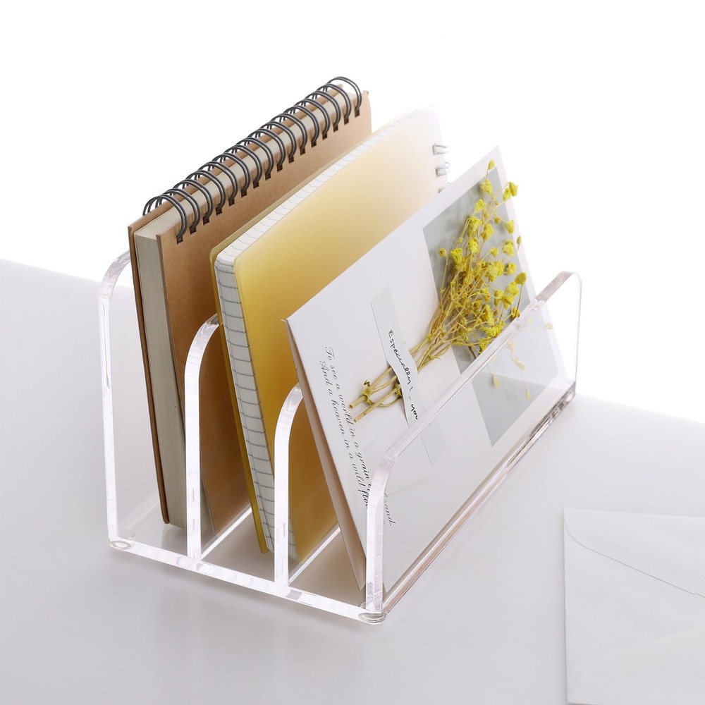 Acrylic Mail File Organizer Sorters for Desk, 3 Upright Compartments Laddered...