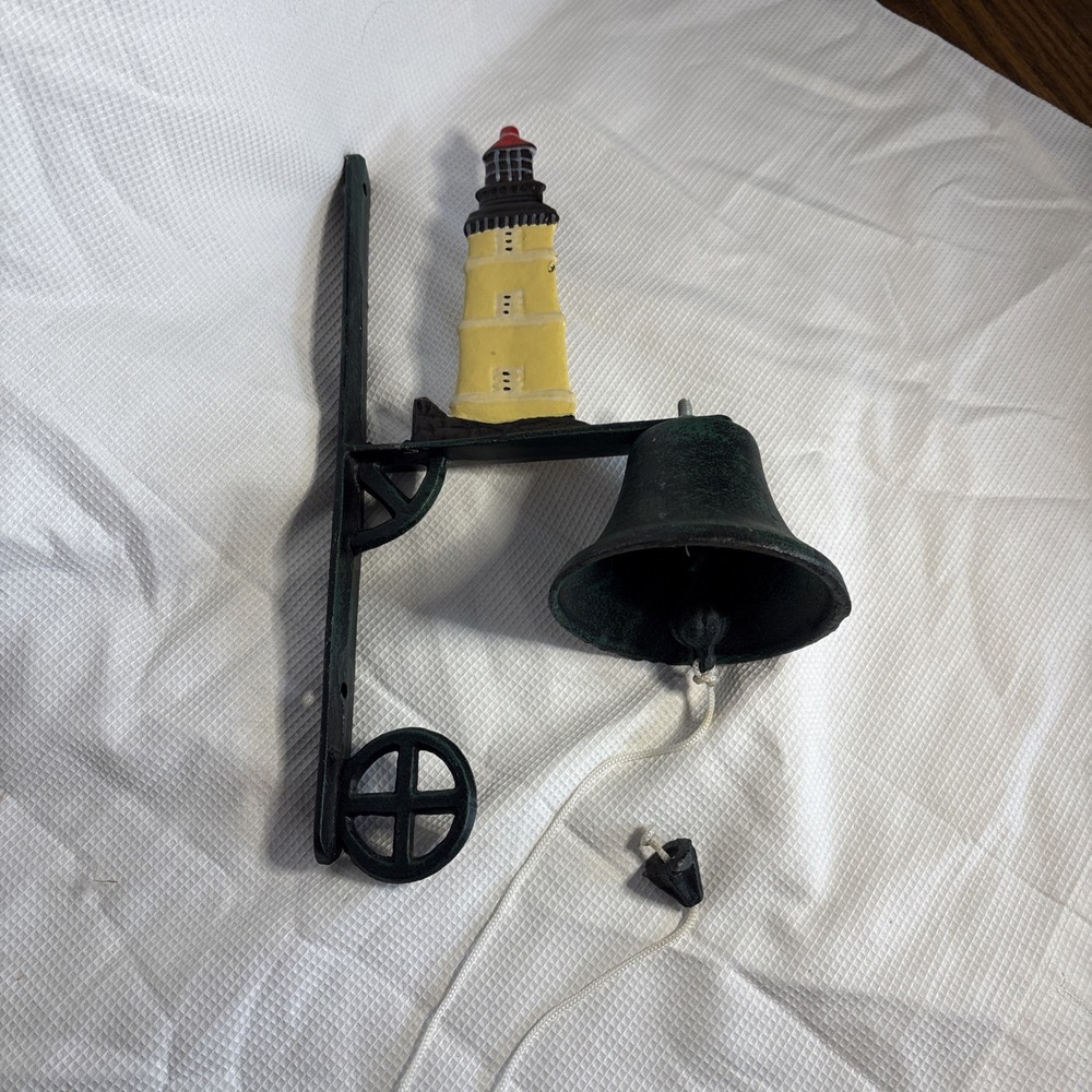 Vintage Cast Iron Wall Mount Lighthouse Dinner Bell Beautiful Colors