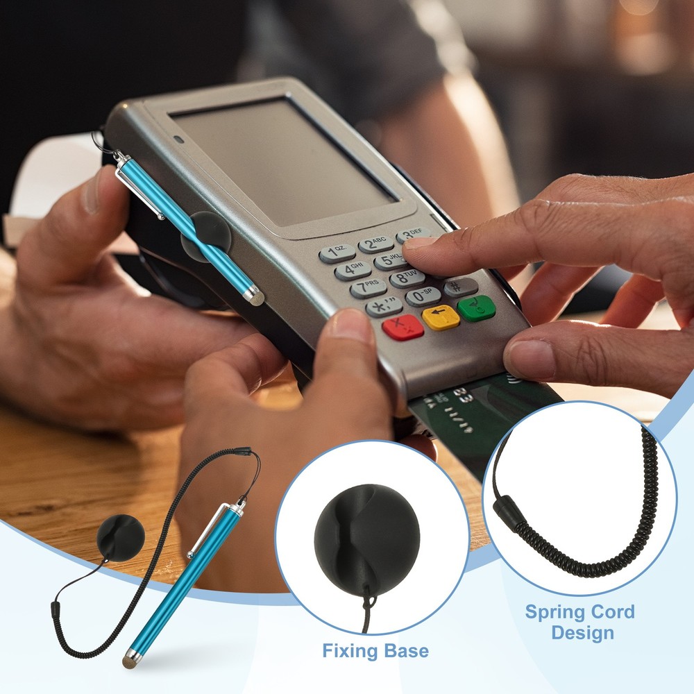 2 Pcs Screen Capacitive Pen with Spring Rope Fixing Dock Light Blue