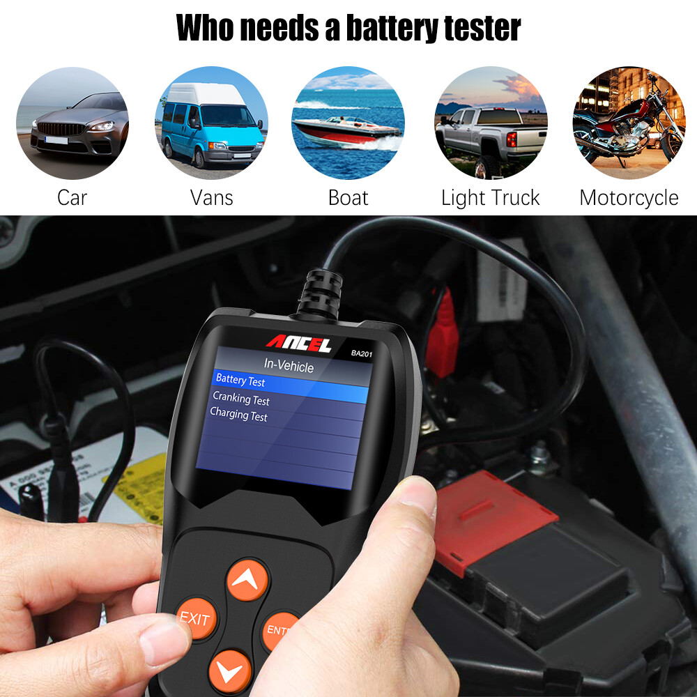 12V Car Battery Tester Analyzer 100-2000CCA Loading Quick Cranking Charging Tool