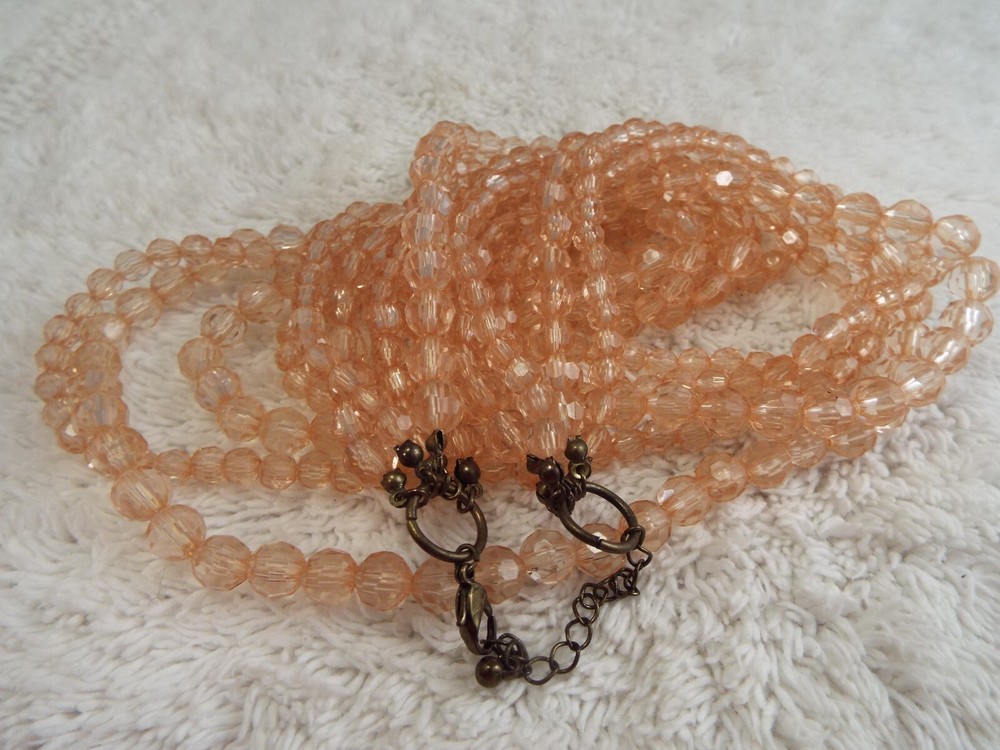 Peach Pink Multi Strand Bead Necklace (G24)