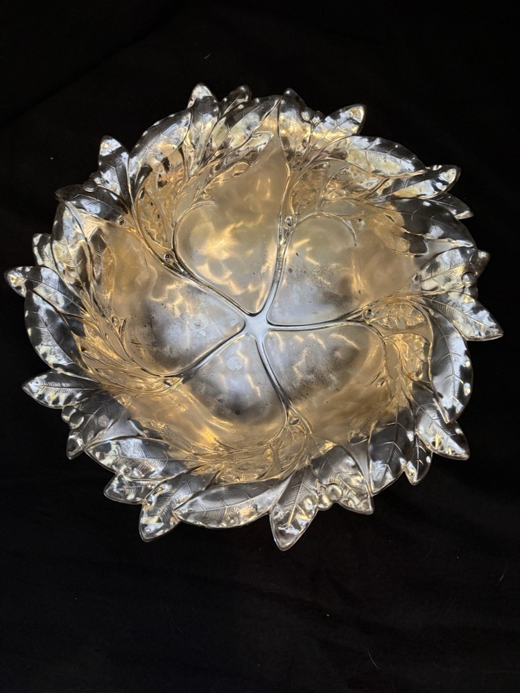 Vintage German WMF Imora electroplated brass bowl with intricate leaf pattern