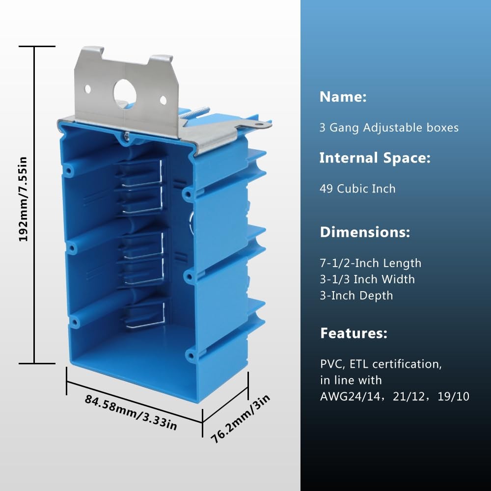 XGGYA 3 Gang Electrical Box Adjustable,Blue Boxes 1, 3