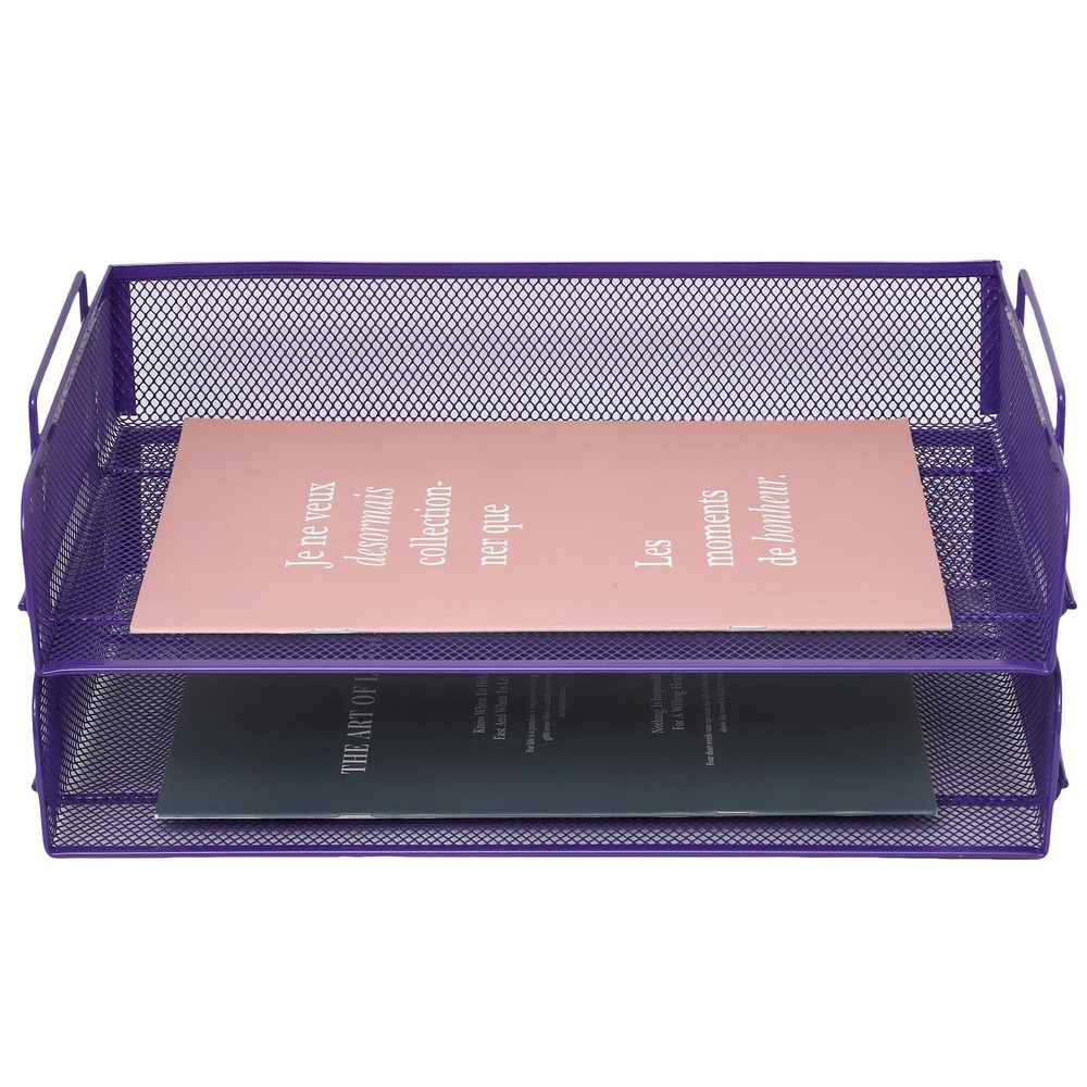 2 Pack Stackable Desk Paper Tray, Metal Mesh Desktop Document Letter File Org...