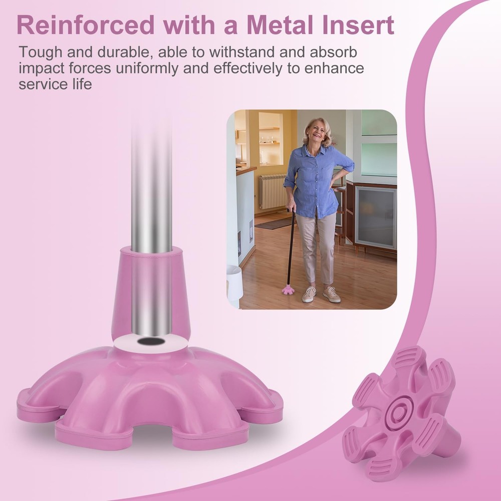 Cane Tip - Self Standing 6 Prong Support Rubber Base for Walking Stick & Cane...