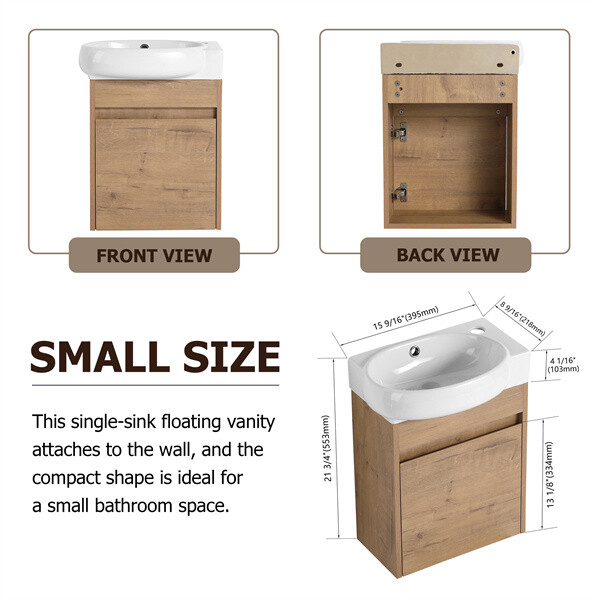 16'' Bathroom Vanity with Ceramic Sink Combo Wall Mounted Small Cabinet