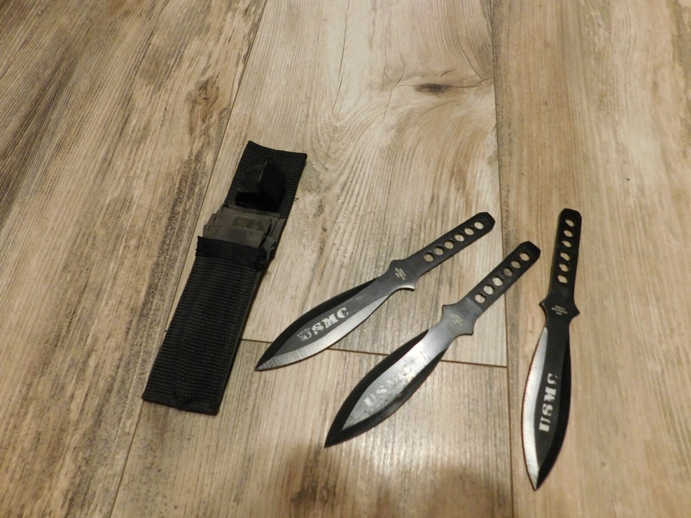 3 PCS BLACK USMC THROWING KNIVES 6.5"