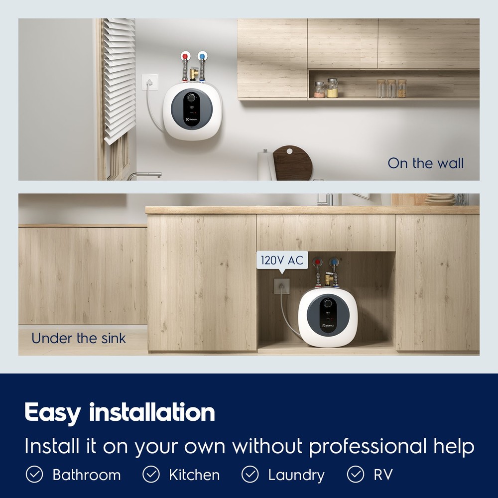 2.5 Gal Electric Mini Tank Water Heater Compact Instant Hot Bolier 120V 1440W