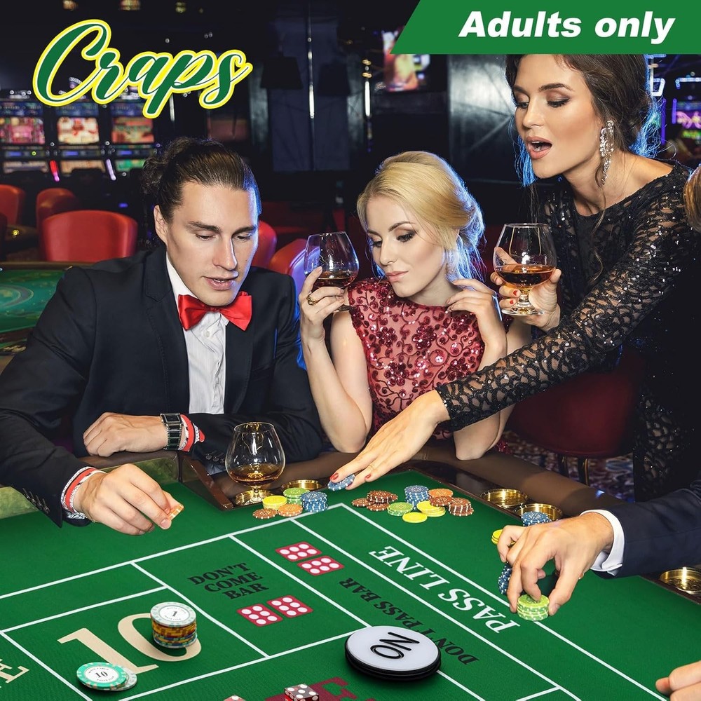 Craps Tabletop Game Set, Includes 35"x70" Rubber Craps Tabletop Layout Mat, C...