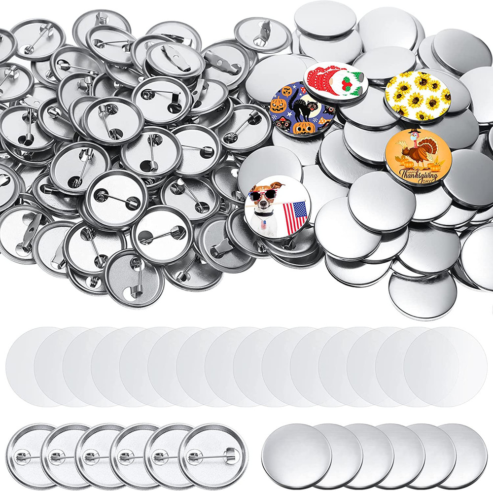 300 Piece Blank Badge Button Kit for Button Maker Machine, Includes Metal Shells