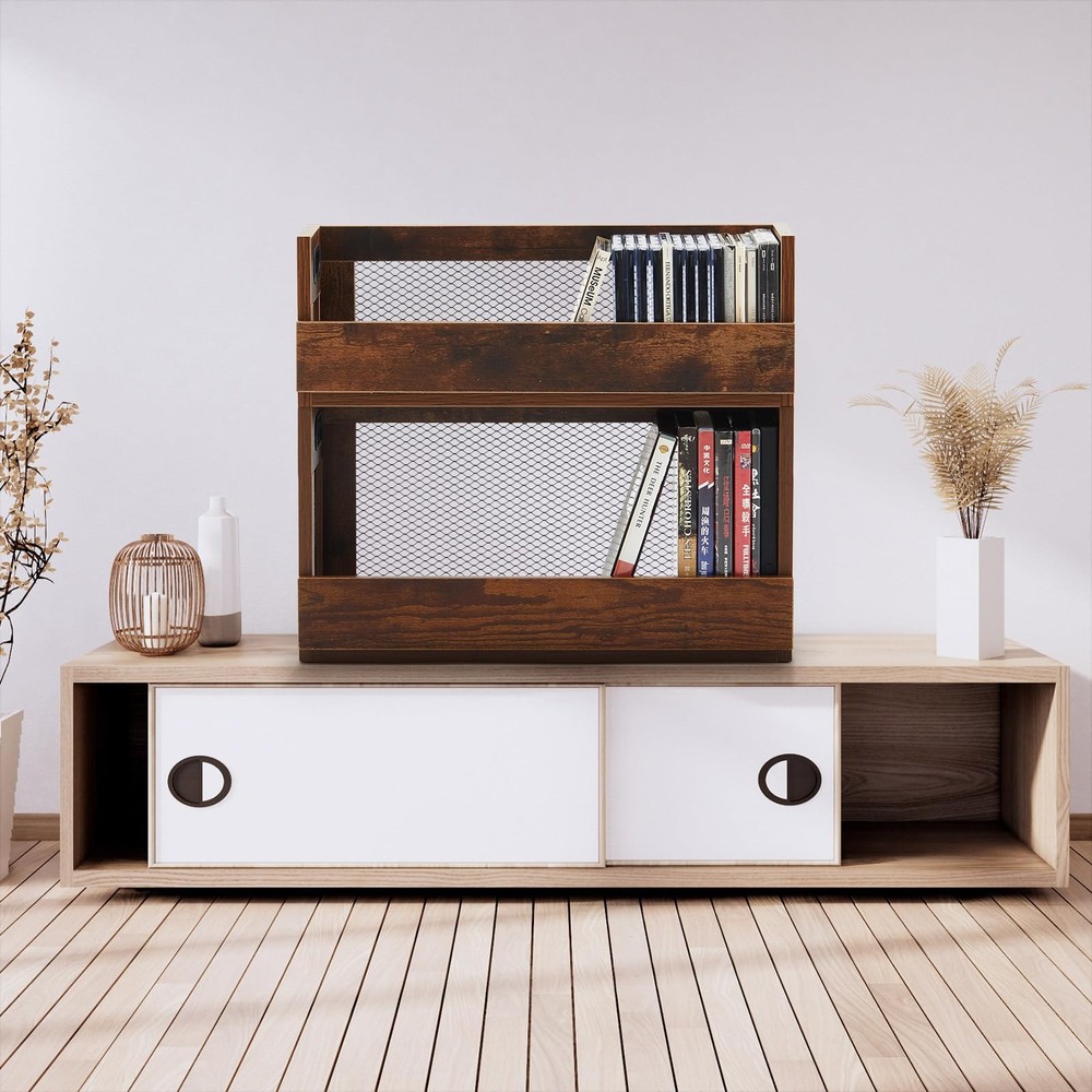 Jetec 2 Set Metal & Wooden Stackable Tabletop Storage Shelf, DVD and CD Stora...