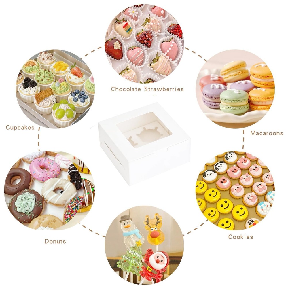 Cupcake Boxes with Clear Window Food Grade Materials Easy Assembly - Containers