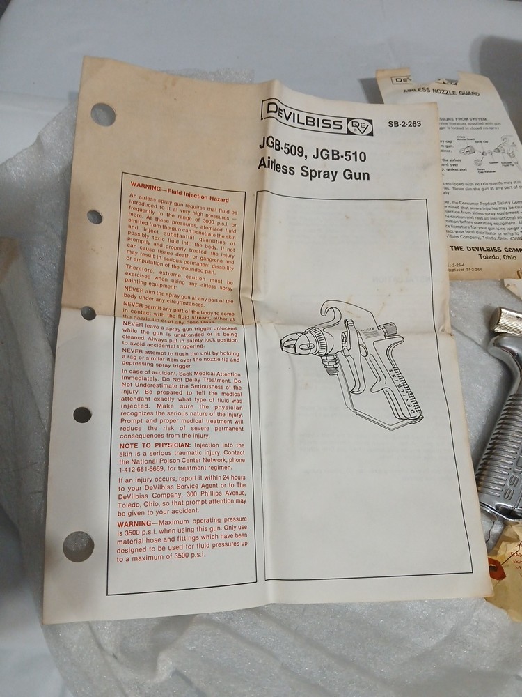 DeVILBISS SPRAY GUN JGB-509 MADE IN U.S.A.