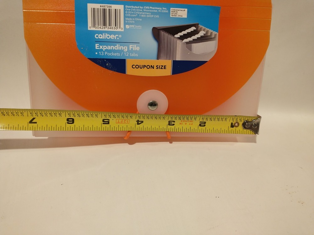 Caliber Expanding File, Plastic, 13 Pockets Coupon Size Orange & clear 7"x 5"