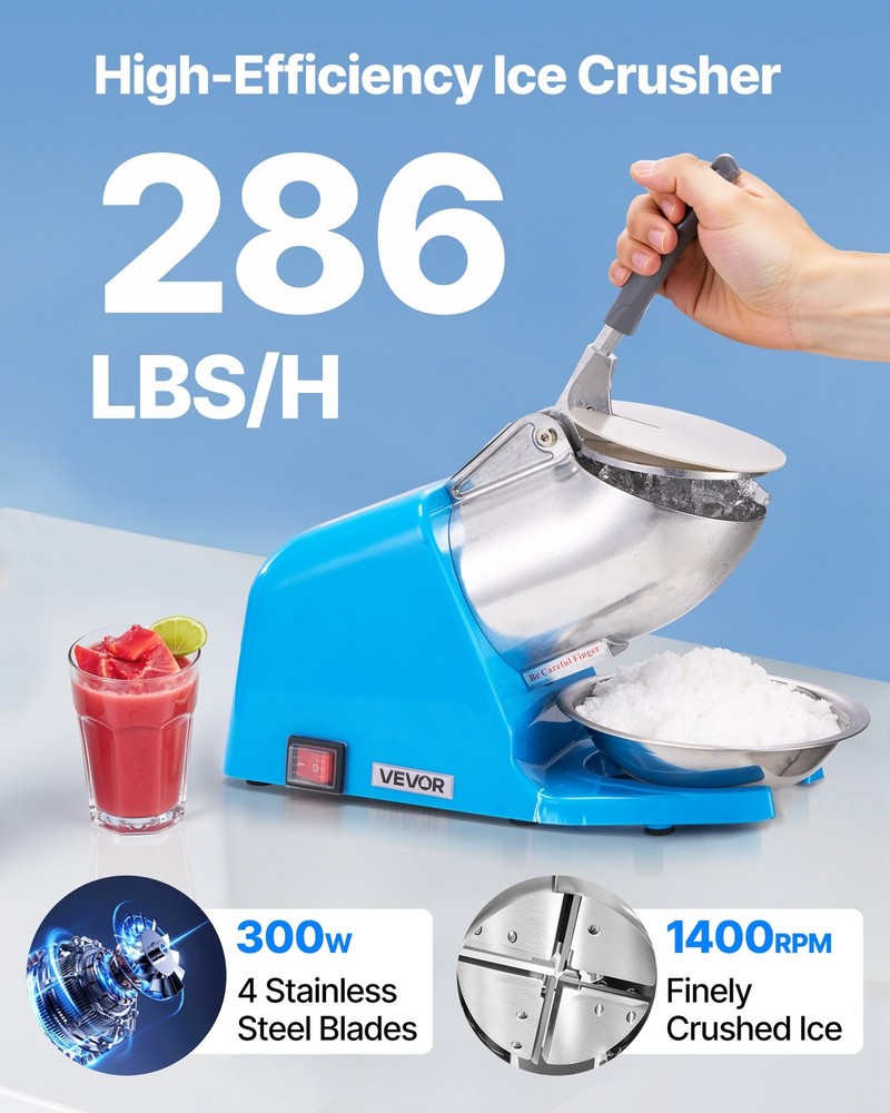 Electric Ice Crusher - 286LBS/H Snow Cone Maker, Compact & Efficient