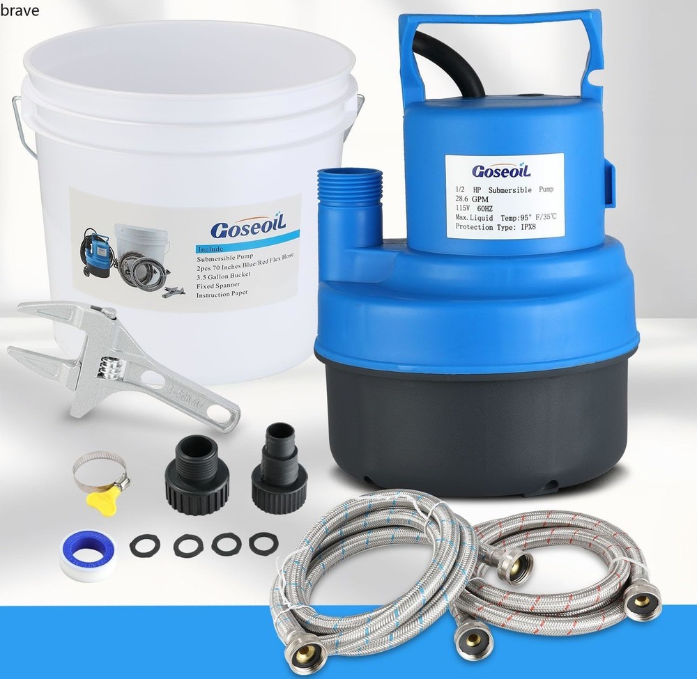 Tankless Water Heater Flush Kit with 1/2HP Submersible Pump, Two 6FT Hoses,Blue