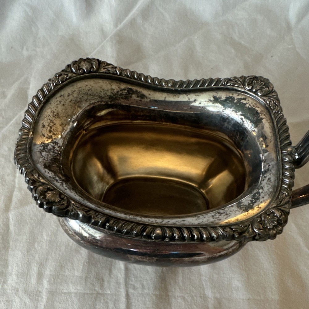 LGW&S Silverplate Creamer Ornate Rim Angular Handle Antique Style