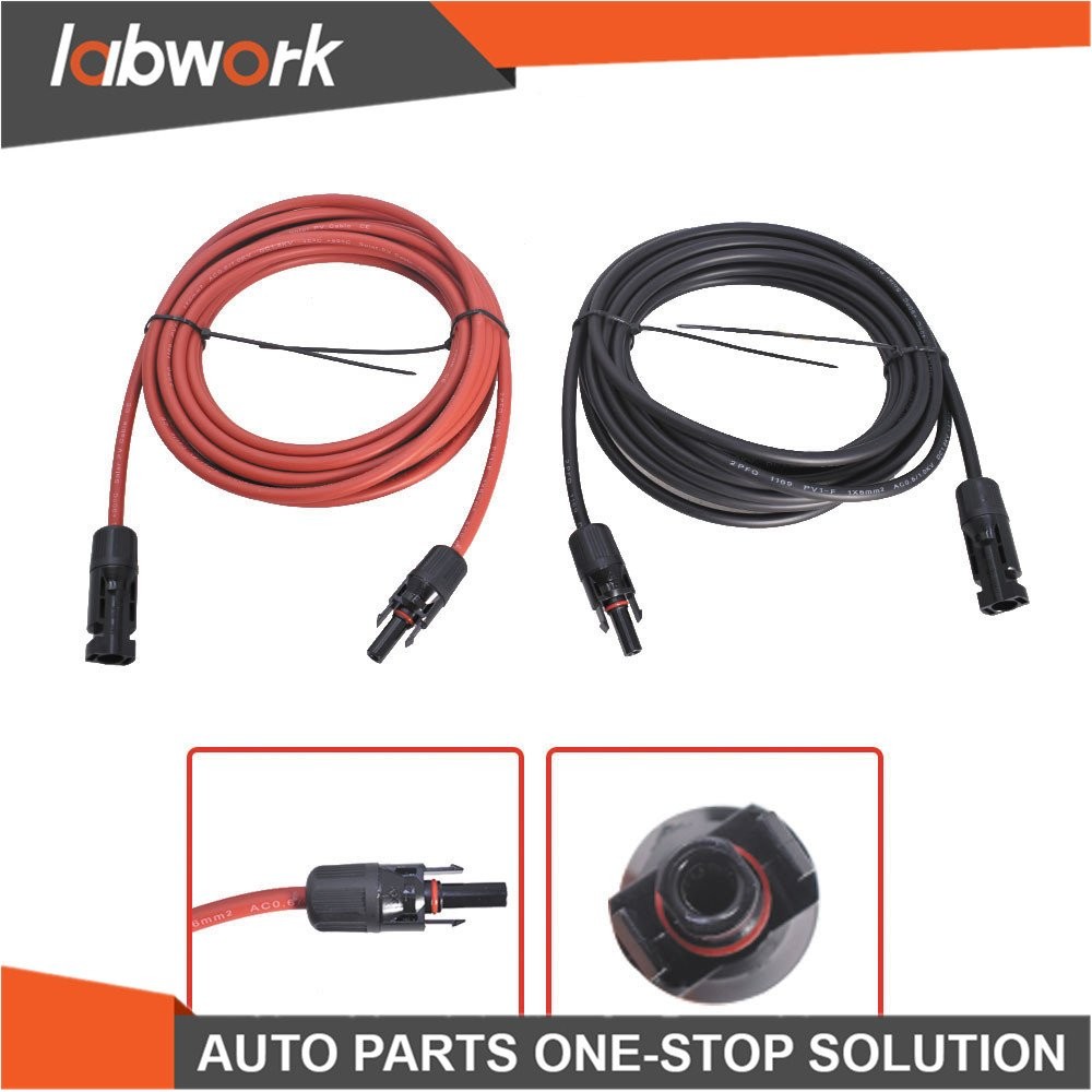 Labwork 12AWG Solar Panel Extension Cable Wire Connector 1 Pair 25ft Black + Red