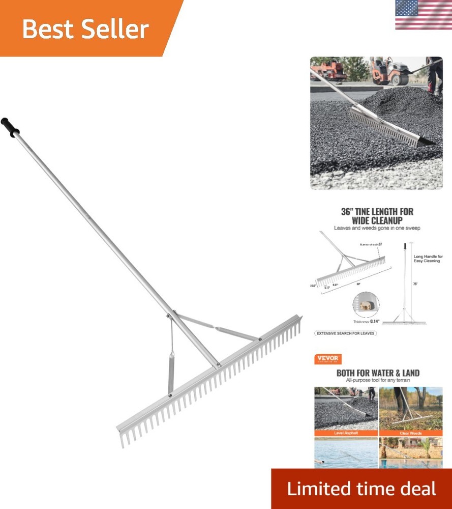 Versatile 36" Lake Weed Rake with Long 75" Handle - Lightweight & Efficient Tool